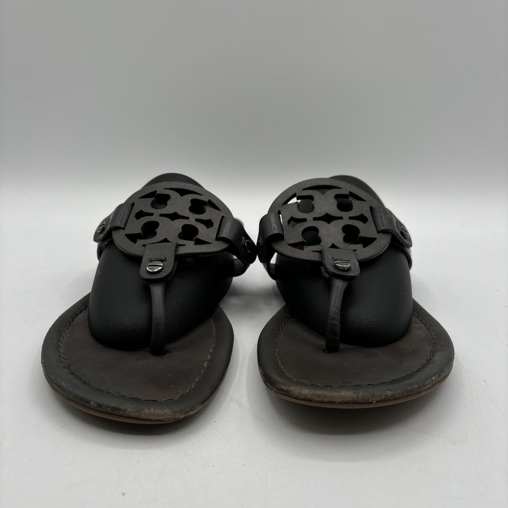 Tory Burch Miller Sandals Women's 7 M Dark Gray Leather Flats Thong - Picture 2 of 12